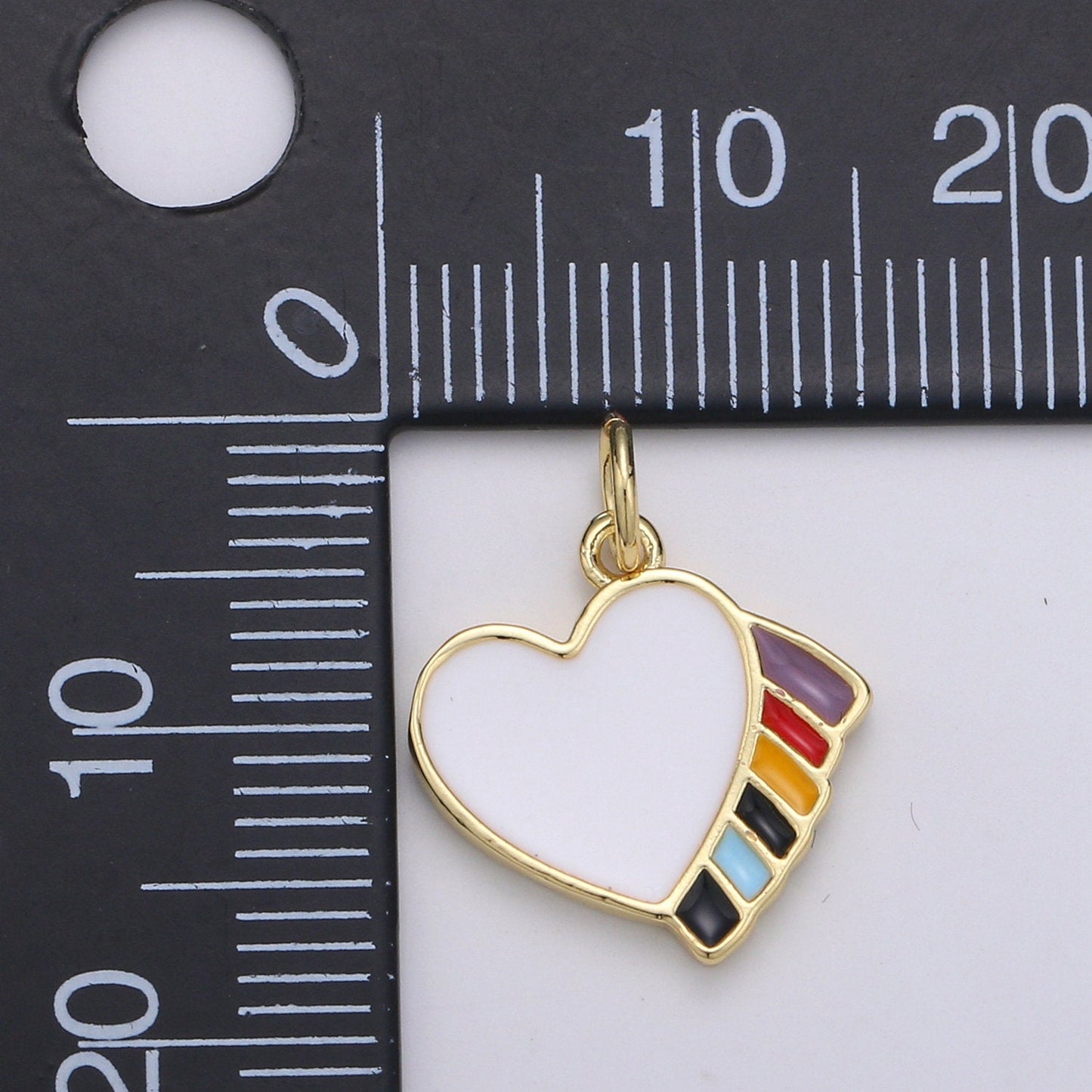 18X15mm Enamel Heart, Colorful Love Pendant, Dainty Gold Rainbow Charms, Kids Charm, Bracelet Necklace Earring Charm D-753