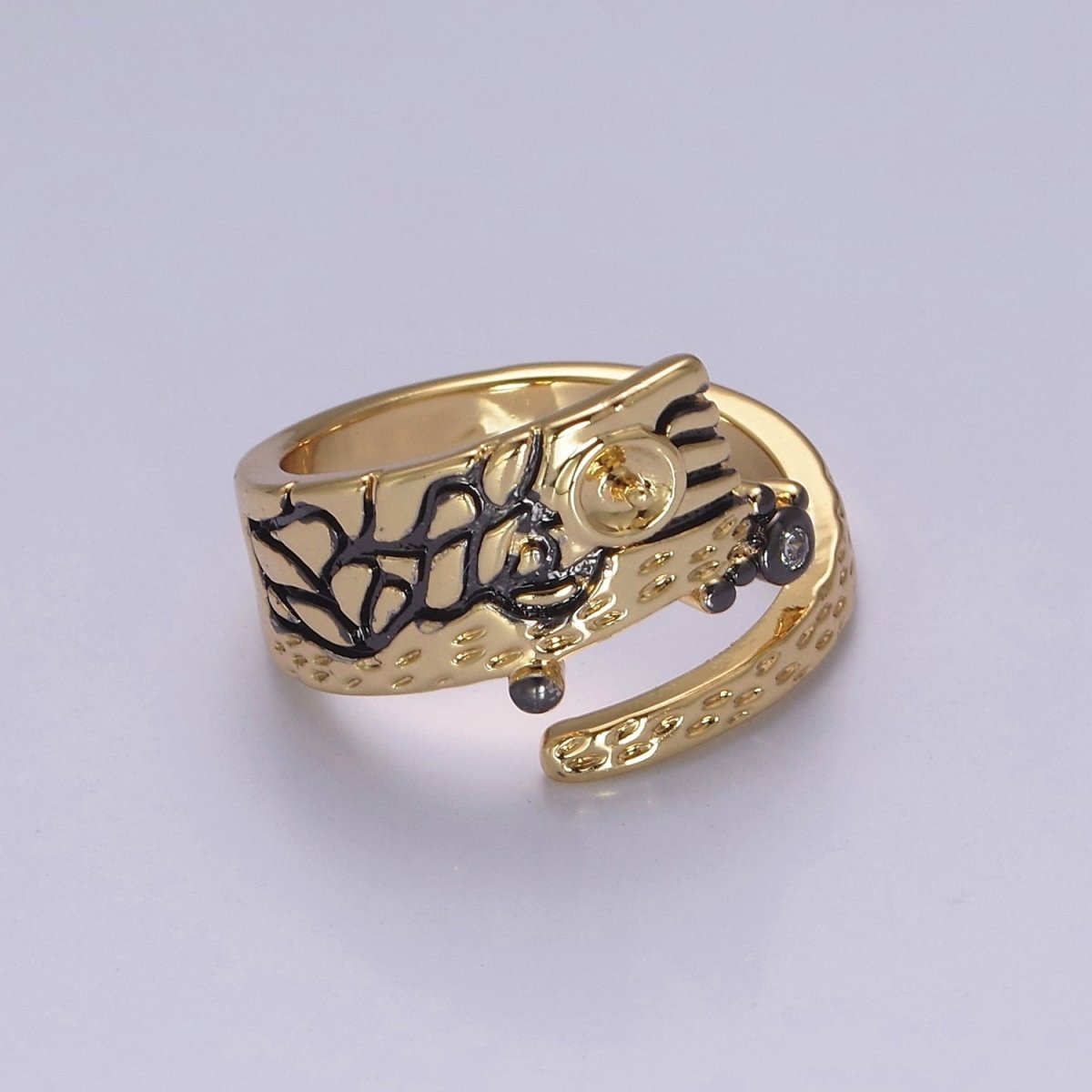 Irregular Gold Ring, Thick Band Gold Ring, Abstract Ring, Unique Design Ring Black Streetwear Cool Fashion Ring S-466
