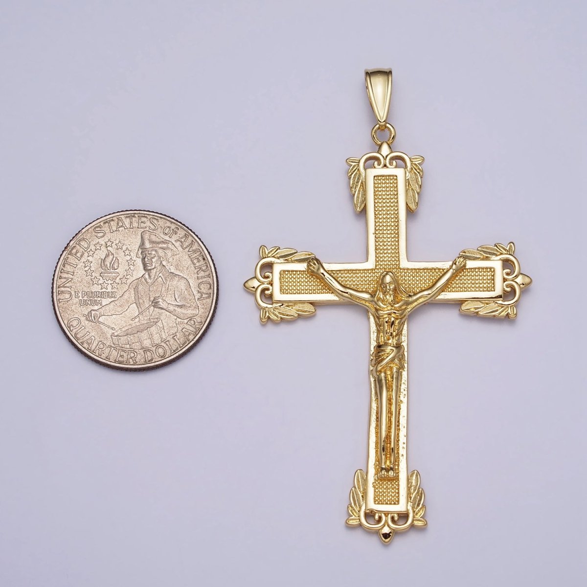 Jesus Crucifix Cross Dotted Gold Religious Catholic Pendant | AA081