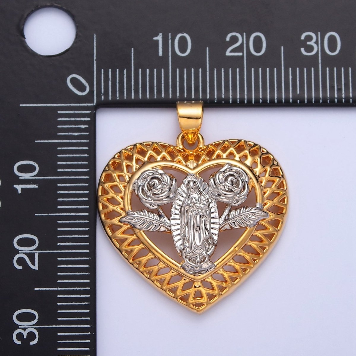 Lady Guadalupe Pendant Heart Medallion Rose Virgin Mary Charm I-314