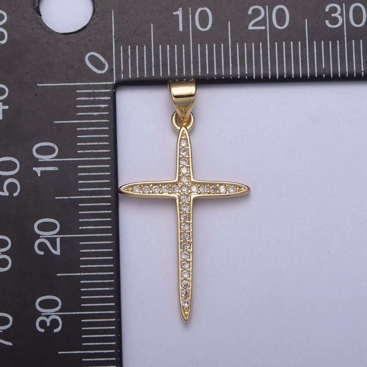 Large 14k Gold Filled CZ Micro Pave Gold Cross Shape Pendant, Gold Cross Charms H-398