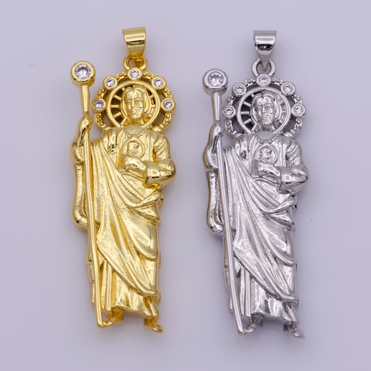 Large Gold St Jude Pendant San Judas Tadeo Medalla Charm medallion Patron Saint of Hopeless Cause Rosary Necklace Jewelry Supply N-1338 N-1339