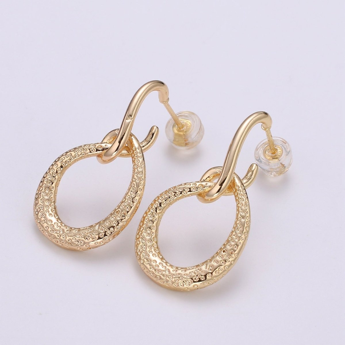Lasso Design 18K Gold Stud Earring, Rose Gold Pounded Round Earring, Modern design for DIY Earring Craft Supply Jewelry Making, Q-450