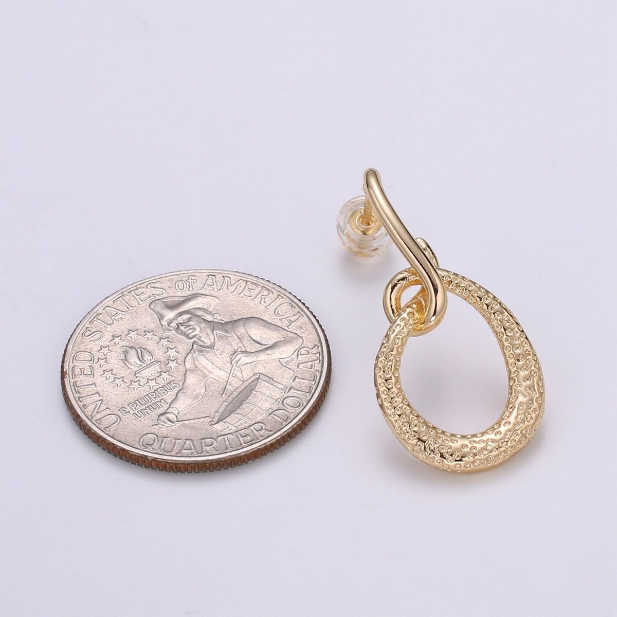 Lasso Design 18K Gold Stud Earring, Rose Gold Pounded Round Earring, Modern design for DIY Earring Craft Supply Jewelry Making, Q-450