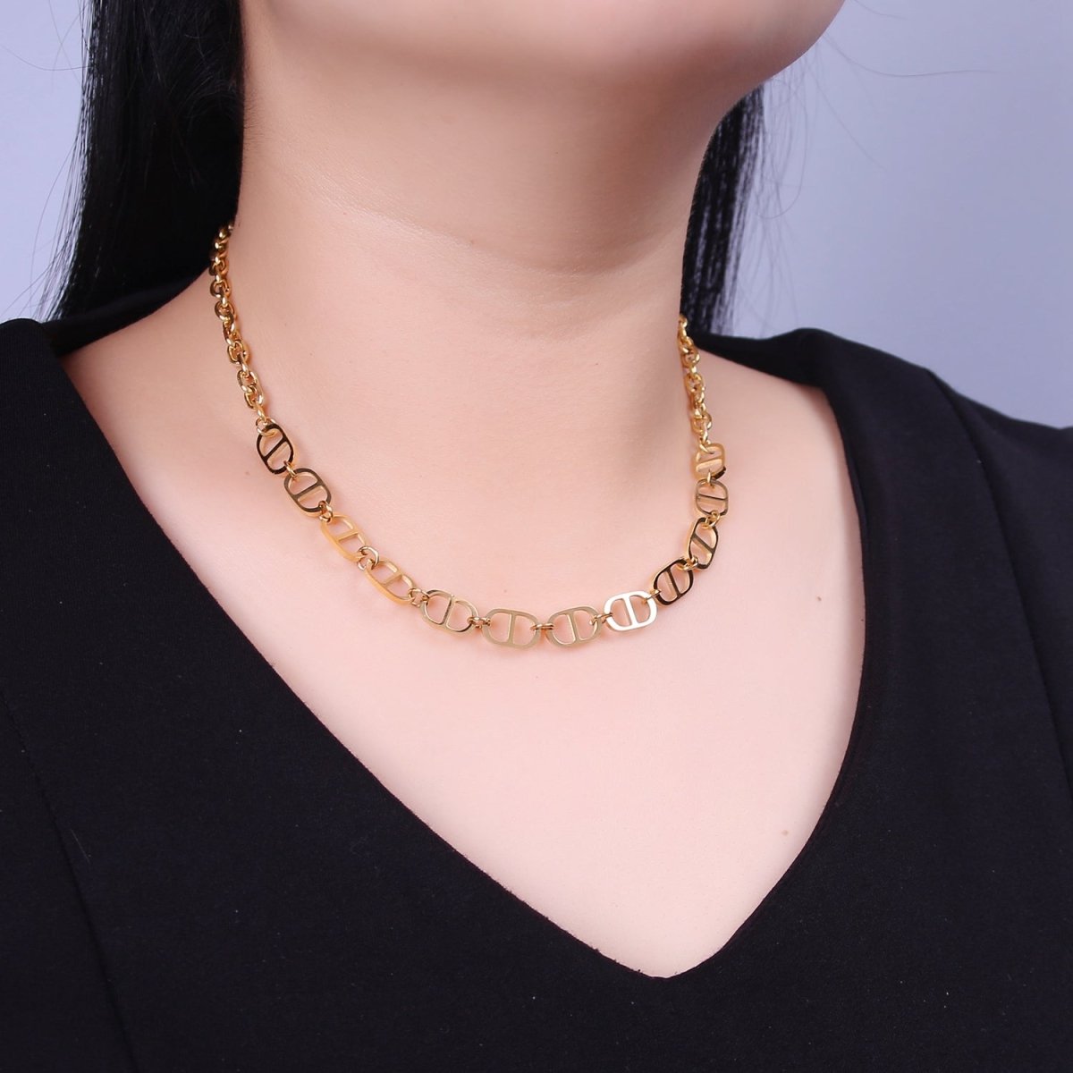 Layer Gold Mariner Anchor Necklace Chain 5.1mm thickness Party Chain Thick Statement Necklace | WA-921 Clearance Pricing