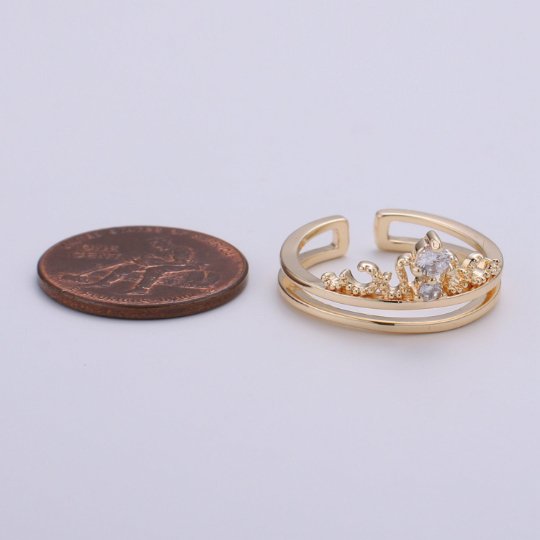 Layered ring Adjustable Micro pave ring,delicate ring, Open Band ring,minimalist ring,Crown Ring,Gold Crown Ring Jewelry