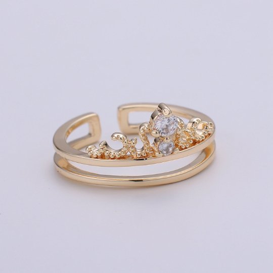 Layered ring Adjustable Micro pave ring,delicate ring, Open Band ring,minimalist ring,Crown Ring,Gold Crown Ring Jewelry