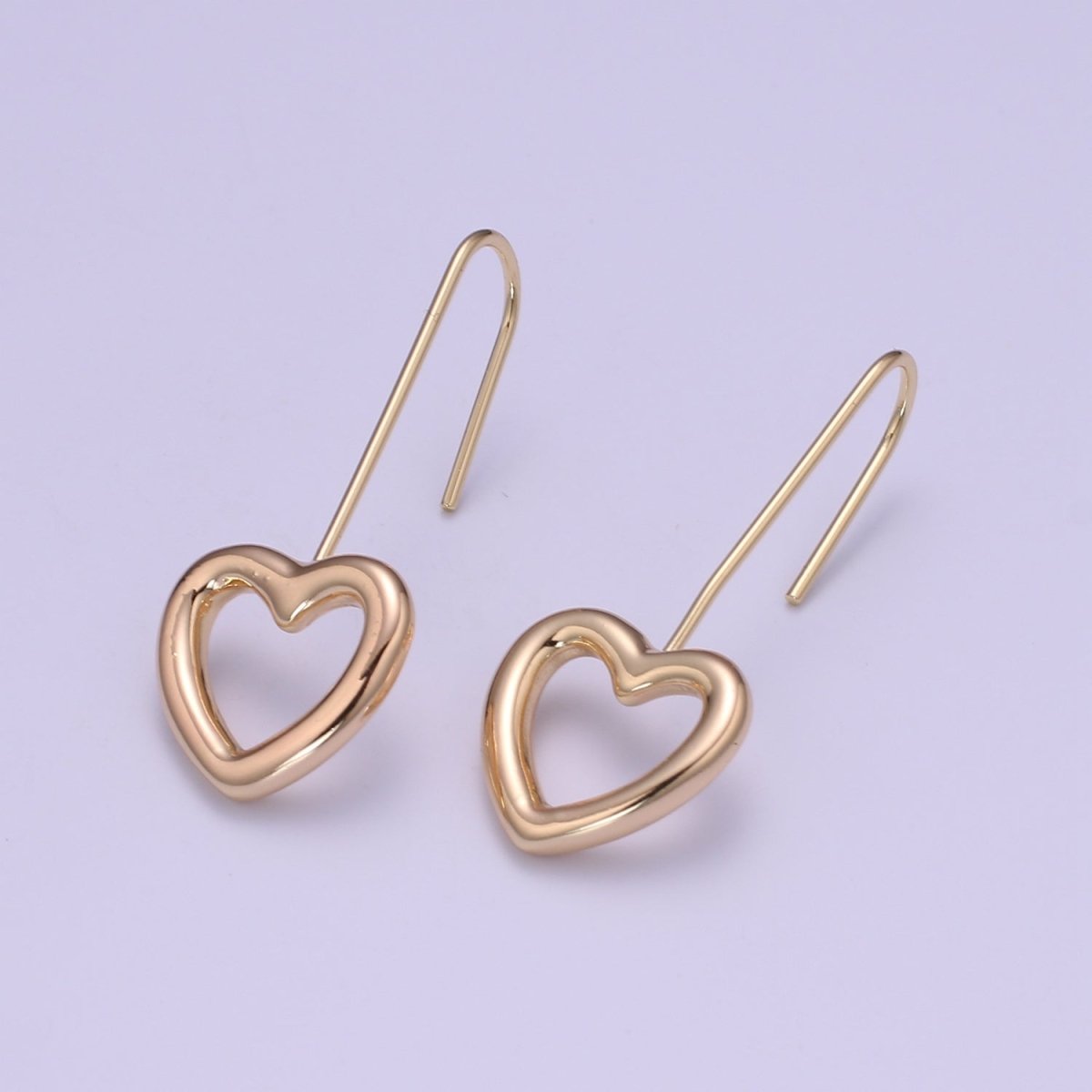 Light Gold Earring Hooks - 18K Gold filled Heart Ear Wires - Gold Ear Hook - Jewelry Findings for Minimalist jewelry gift P-081