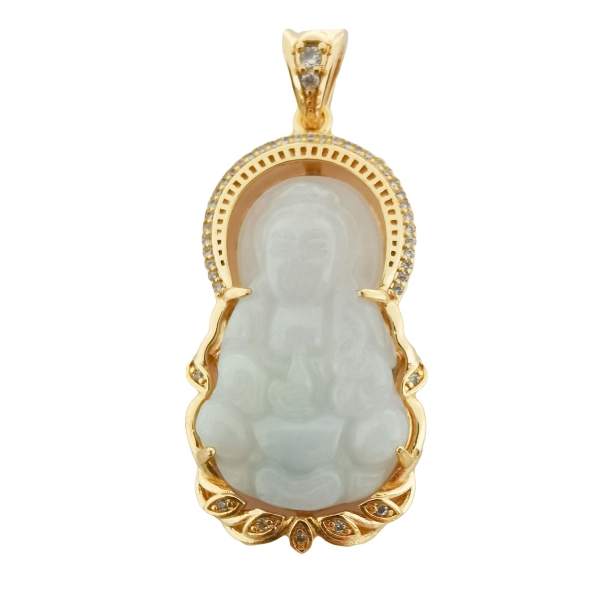 Light Green Natural Stone Buddha Jade Gold Filled Pendant AH-262