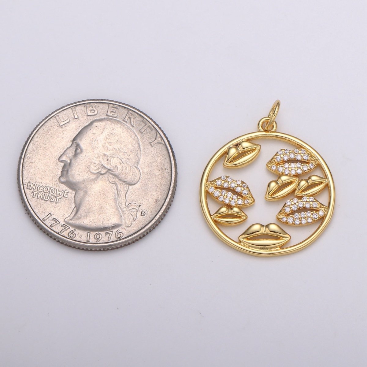 Lips Charm Pendant, Pave Lips Charms Pendants, CZ Lips Charm, Sexy Lips Pendant, 24k Gold Charm for Necklace Bracelet Earring, E-204
