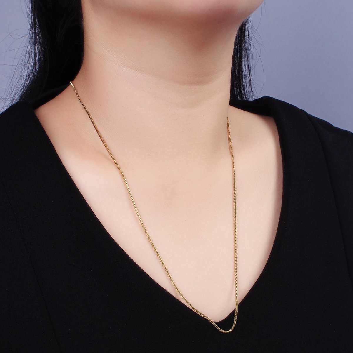 Long Box Chain Necklace Gold Box Chain Stainless Chain 23.5 inch | WA-2359