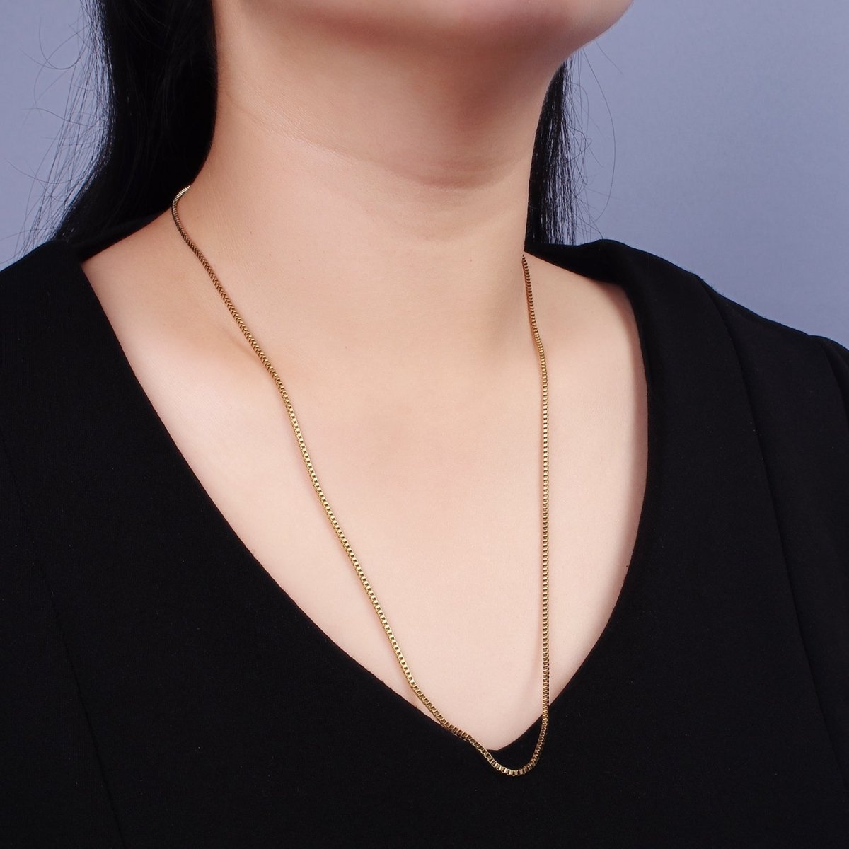 Long Box Chain Necklace Stainless Steel 24 inch Necklace in Gold | WA-2362