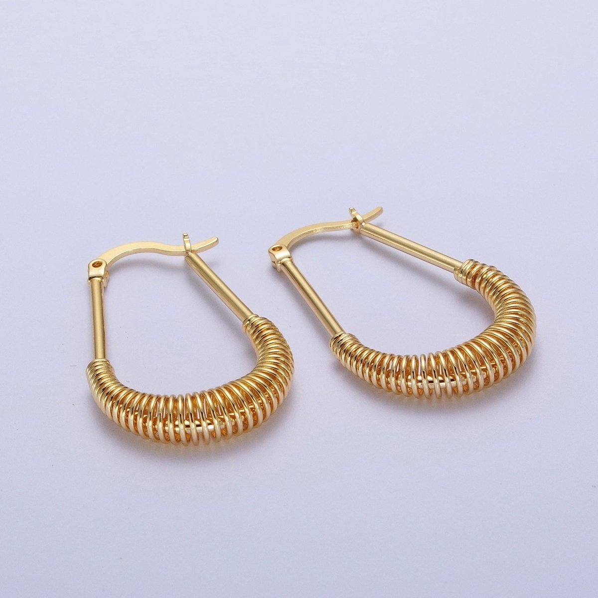 Long Drop Spiral Hoop Earring Statement Hoop Earrings Gold Oval Coil Earring Q-094