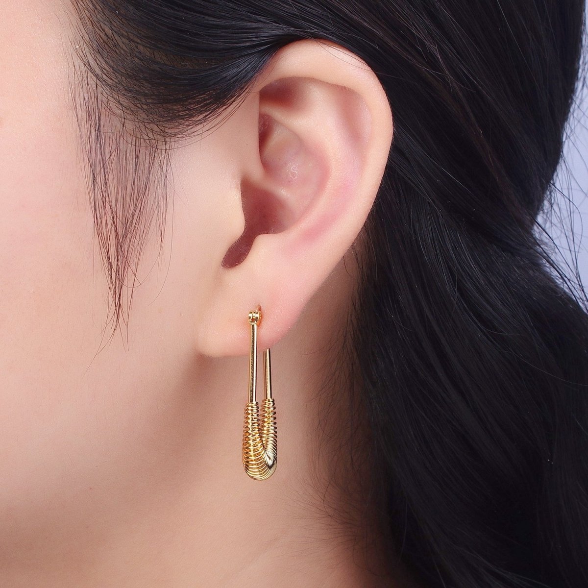 Long Drop Spiral Hoop Earring Statement Hoop Earrings Gold Oval Coil Earring Q-094