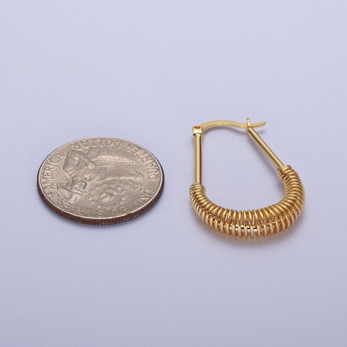 Long Drop Spiral Hoop Earring Statement Hoop Earrings Gold Oval Coil Earring Q-094