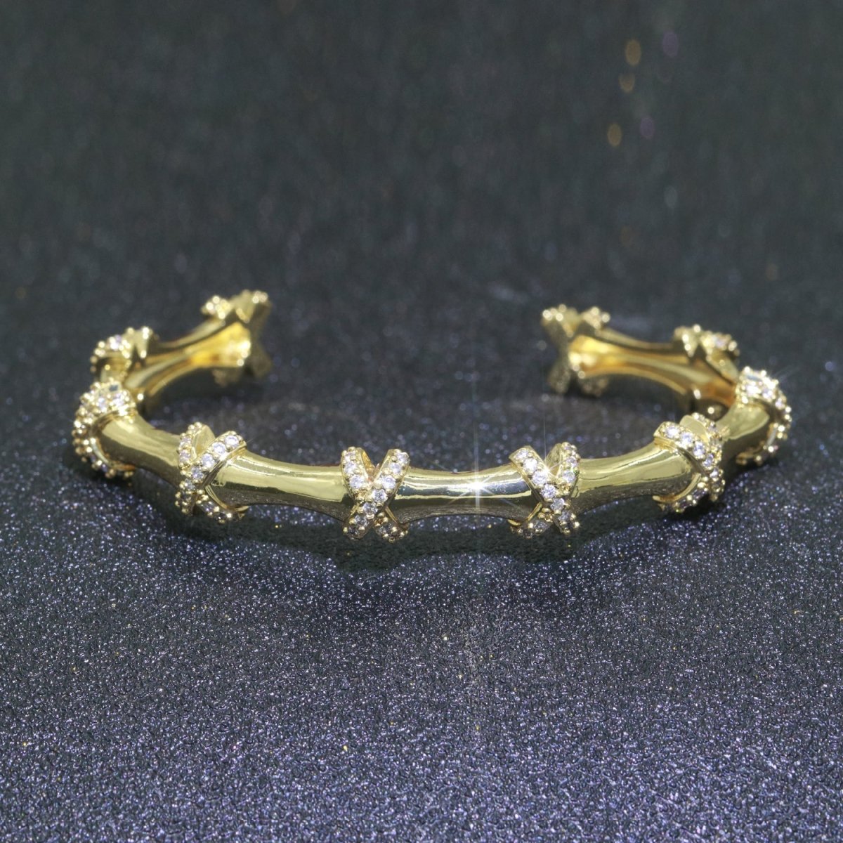 Luxury Cross Chain 24K Gold Filled CZ Open Adjustable Bangle for Woman Bracelet | WA-068 Clearance Pricing