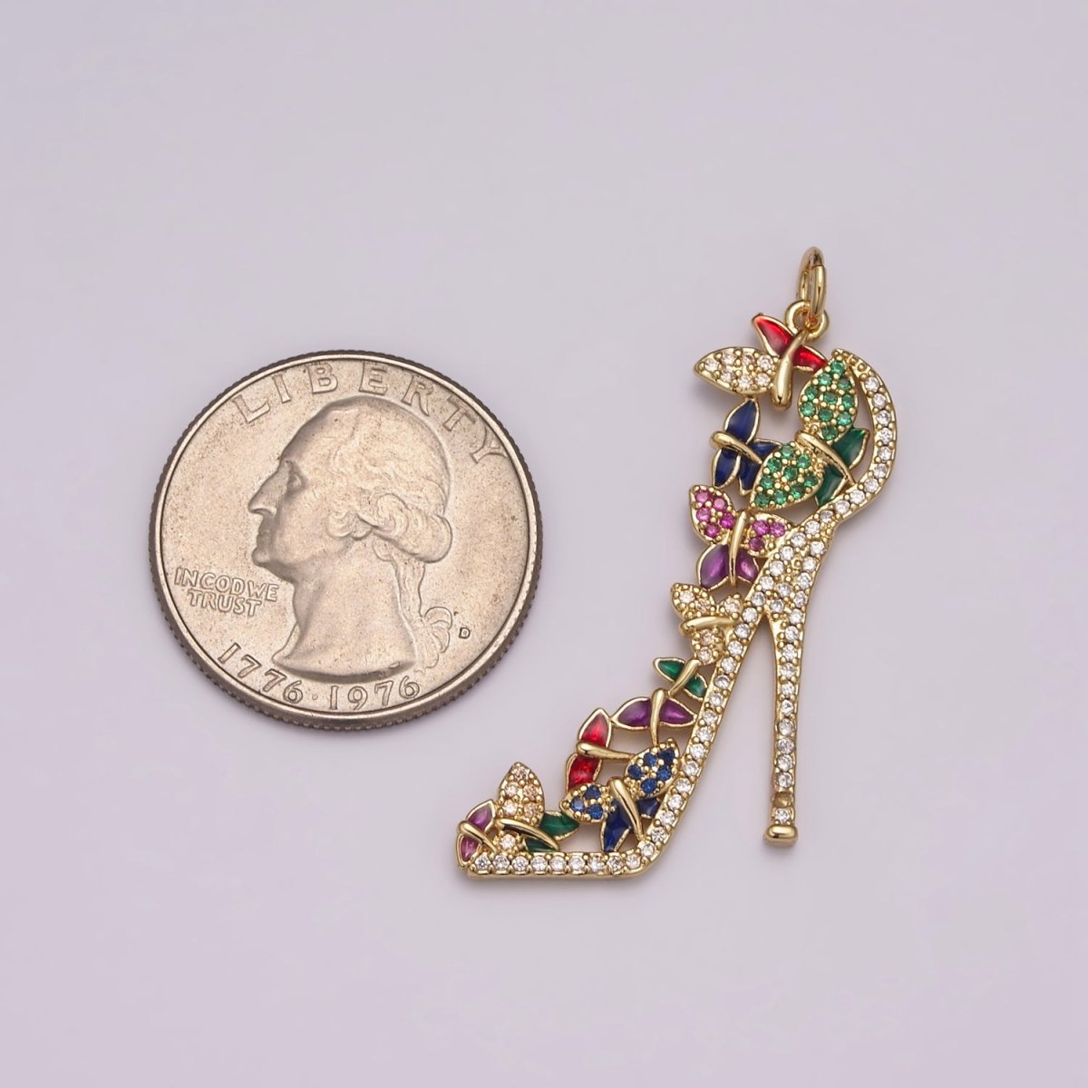 Luxury Multi Color CZ High Heel Pendant Shoe Necklace, Enamel Fashionista Charm, 24K Gold Filled High Heel Pendant M-930 N-206