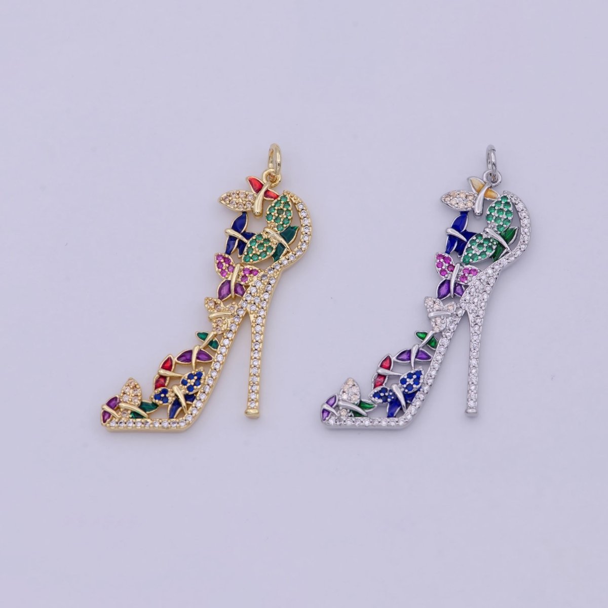 Luxury Multi Color CZ High Heel Pendant Shoe Necklace, Enamel Fashionista Charm, 24K Gold Filled High Heel Pendant M-930 N-206