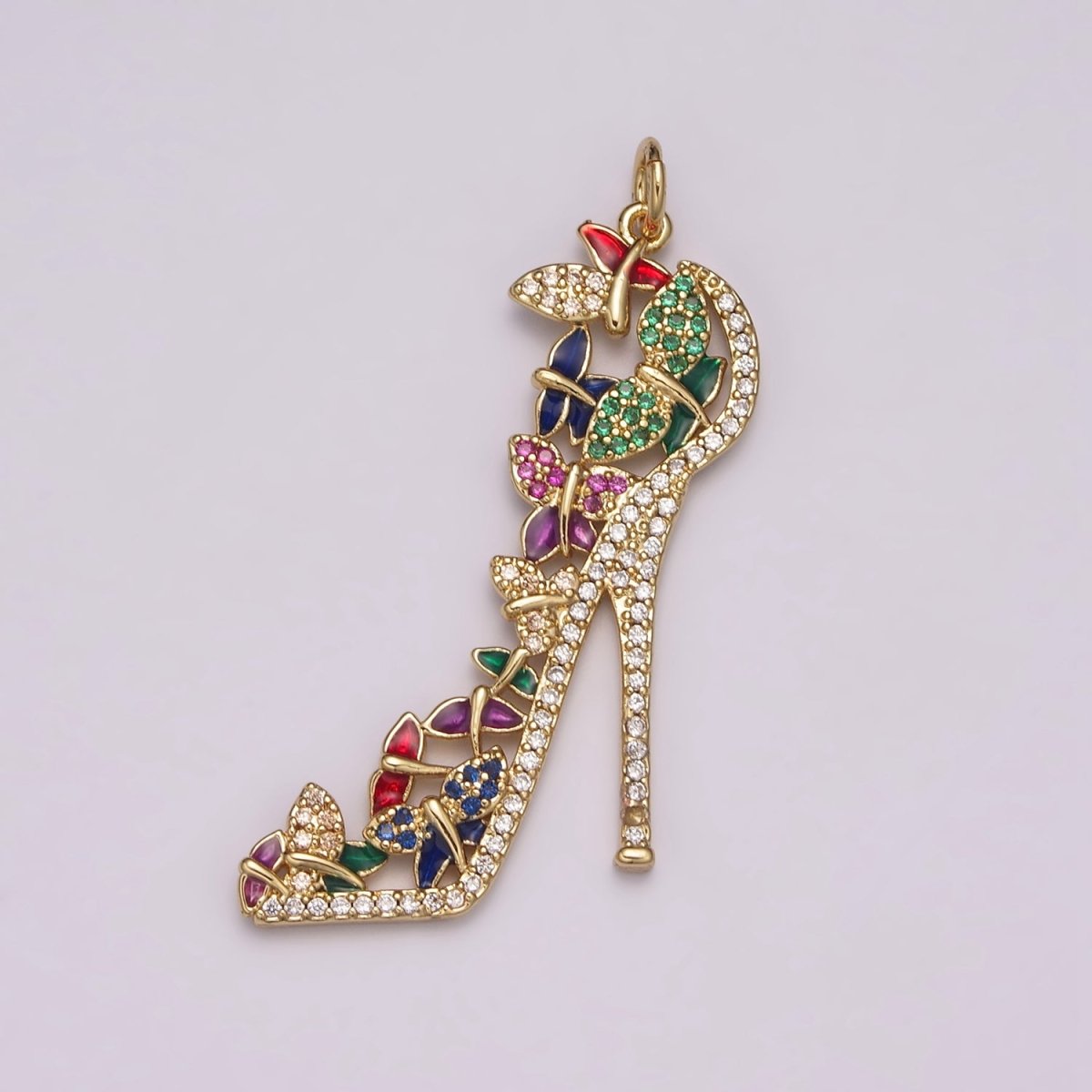Luxury Multi Color CZ High Heel Pendant Shoe Necklace, Enamel Fashionista Charm, 24K Gold Filled High Heel Pendant M-930 N-206