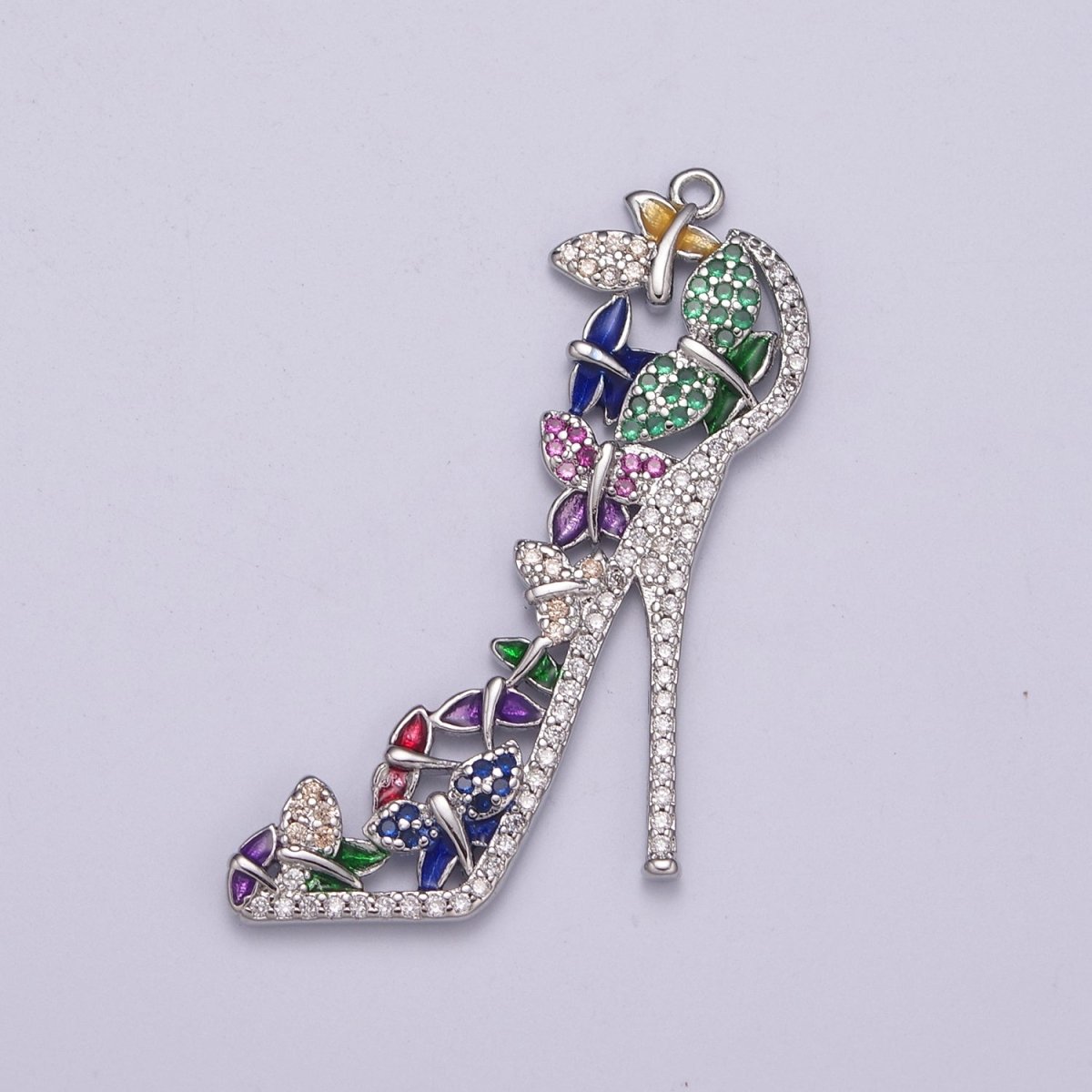 Luxury Multi Color CZ High Heel Pendant Shoe Necklace, Enamel Fashionista Charm, 24K Gold Filled High Heel Pendant M-930 N-206