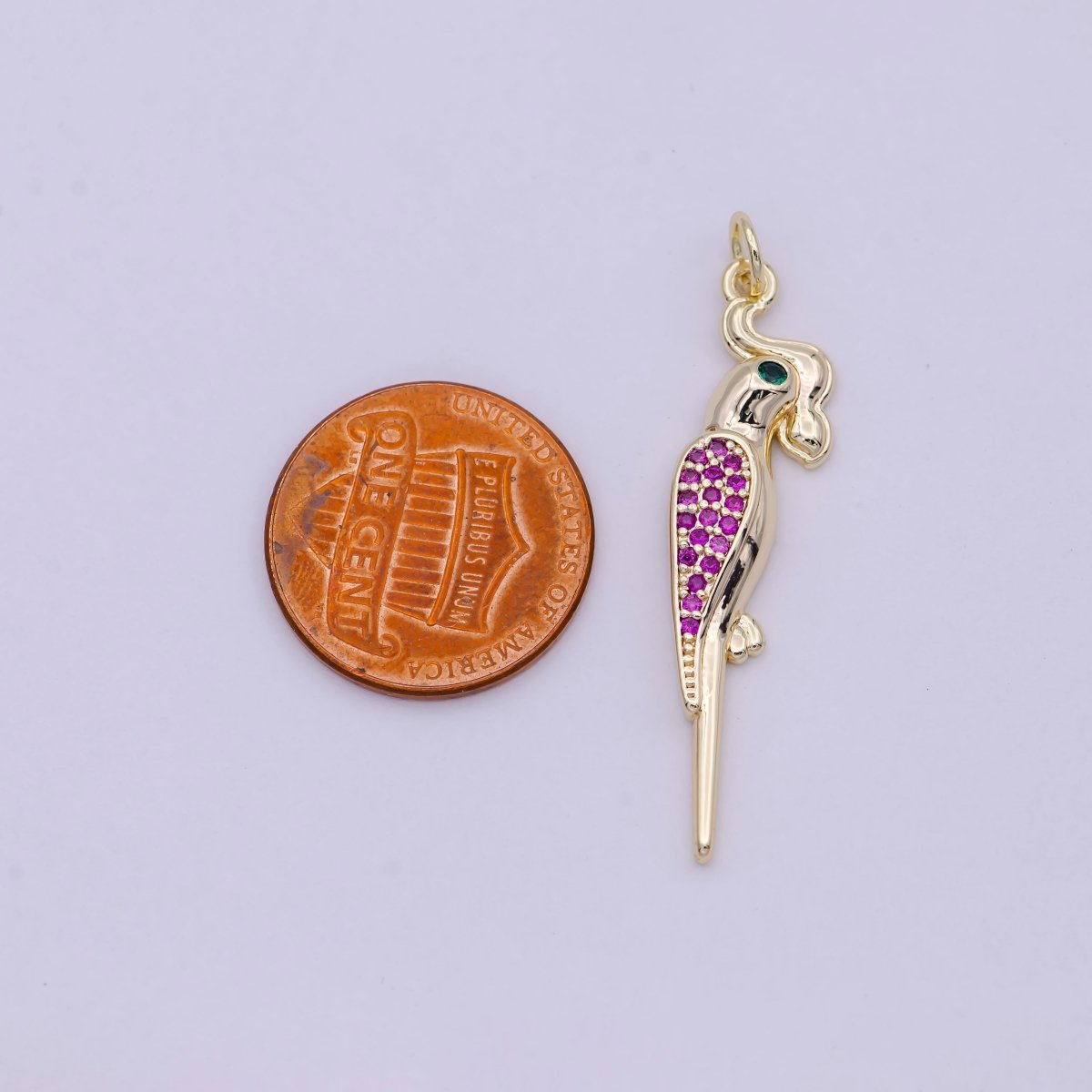Macaw Parrot Gold Filled Charm Micro Pave Bird Pendant N-451