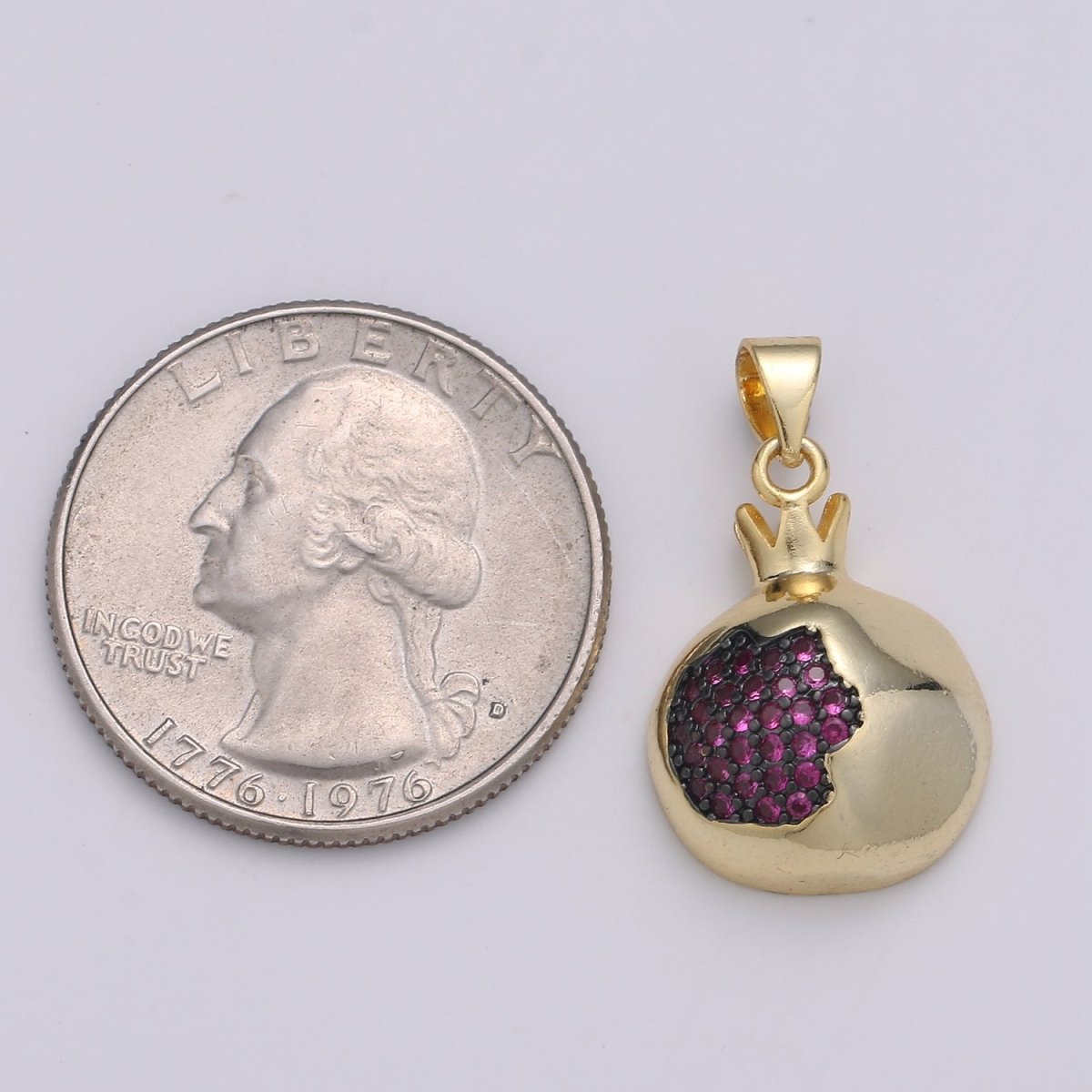 Magenta Crystal Little Crown in Round Gold Filled Pendants  J-250