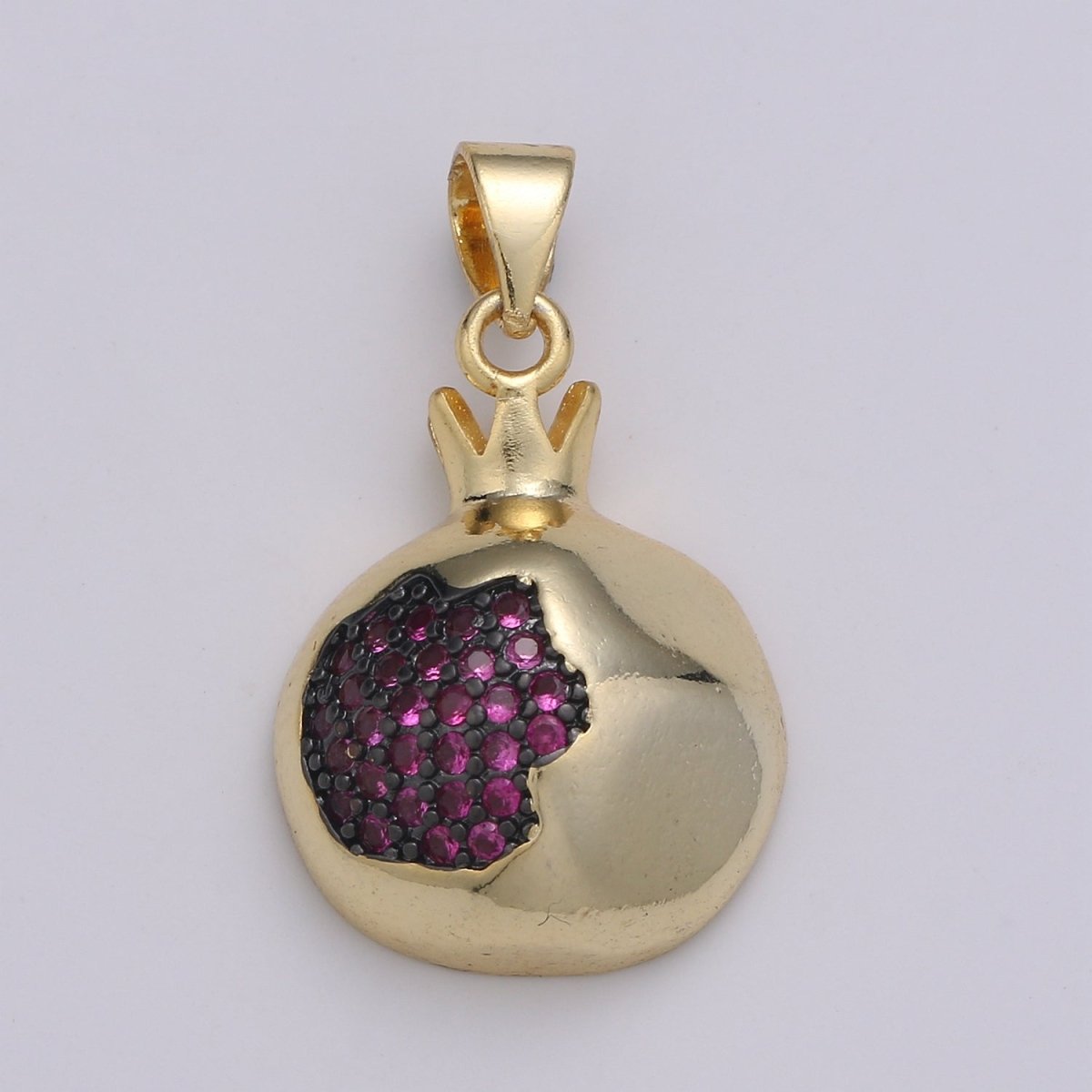 Magenta Crystal Little Crown in Round Gold Filled Pendants  J-250
