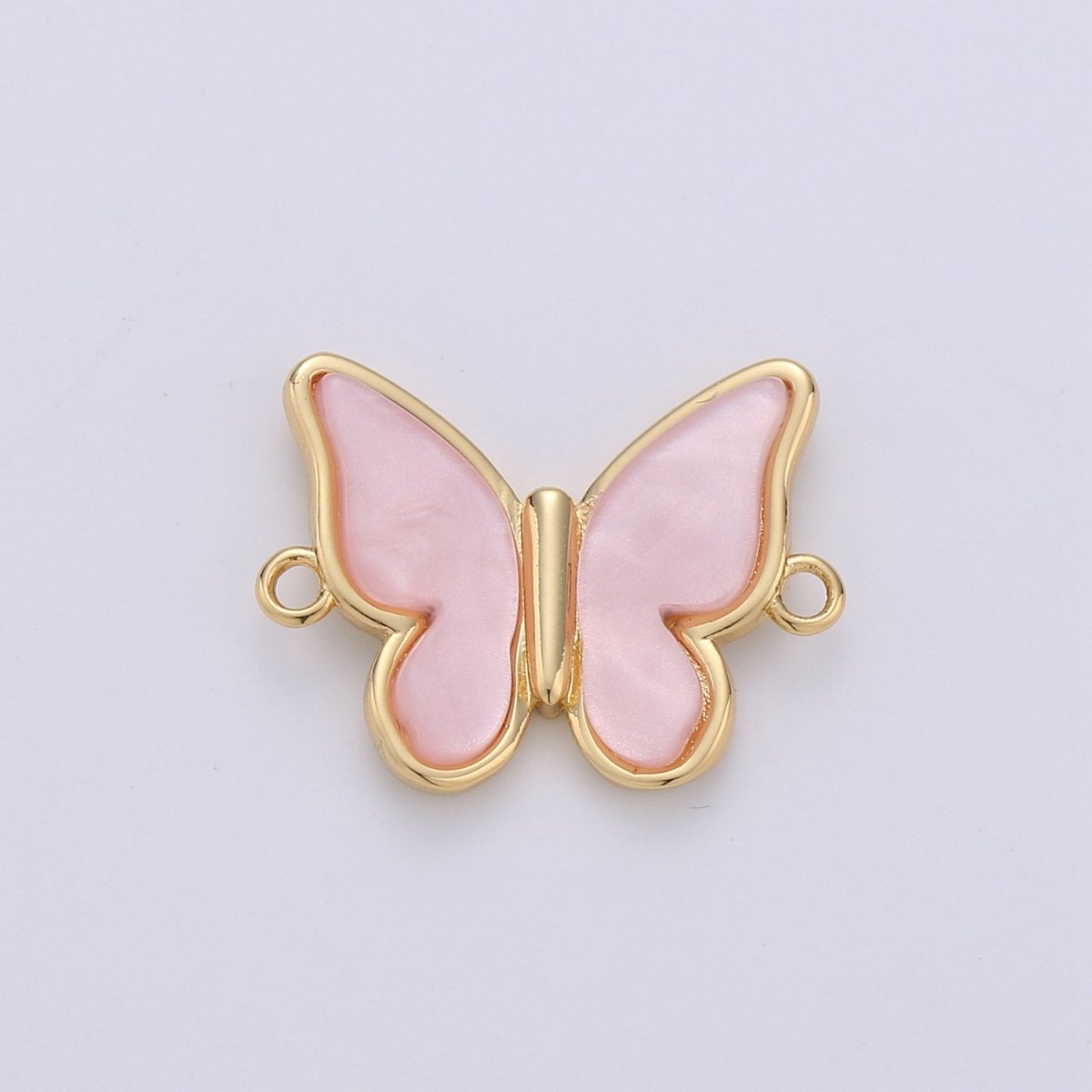 Mariposa Charm Butterfly Charms, Mother Of Pearl Butterfly Teal, Pink Butterfly Bracelet Necklace Connector Polished Gold Plated over Brass F-384 - F-386