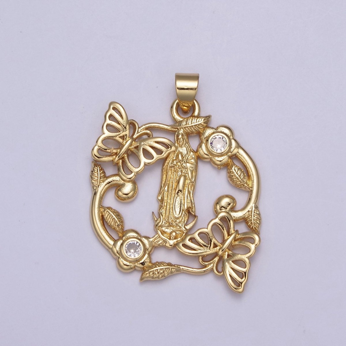 Mariposa Gold Virgin Mary Our Lady Of Guadalupe Divine Mercy Medallion Pendant for Necklace Making Supply H-823