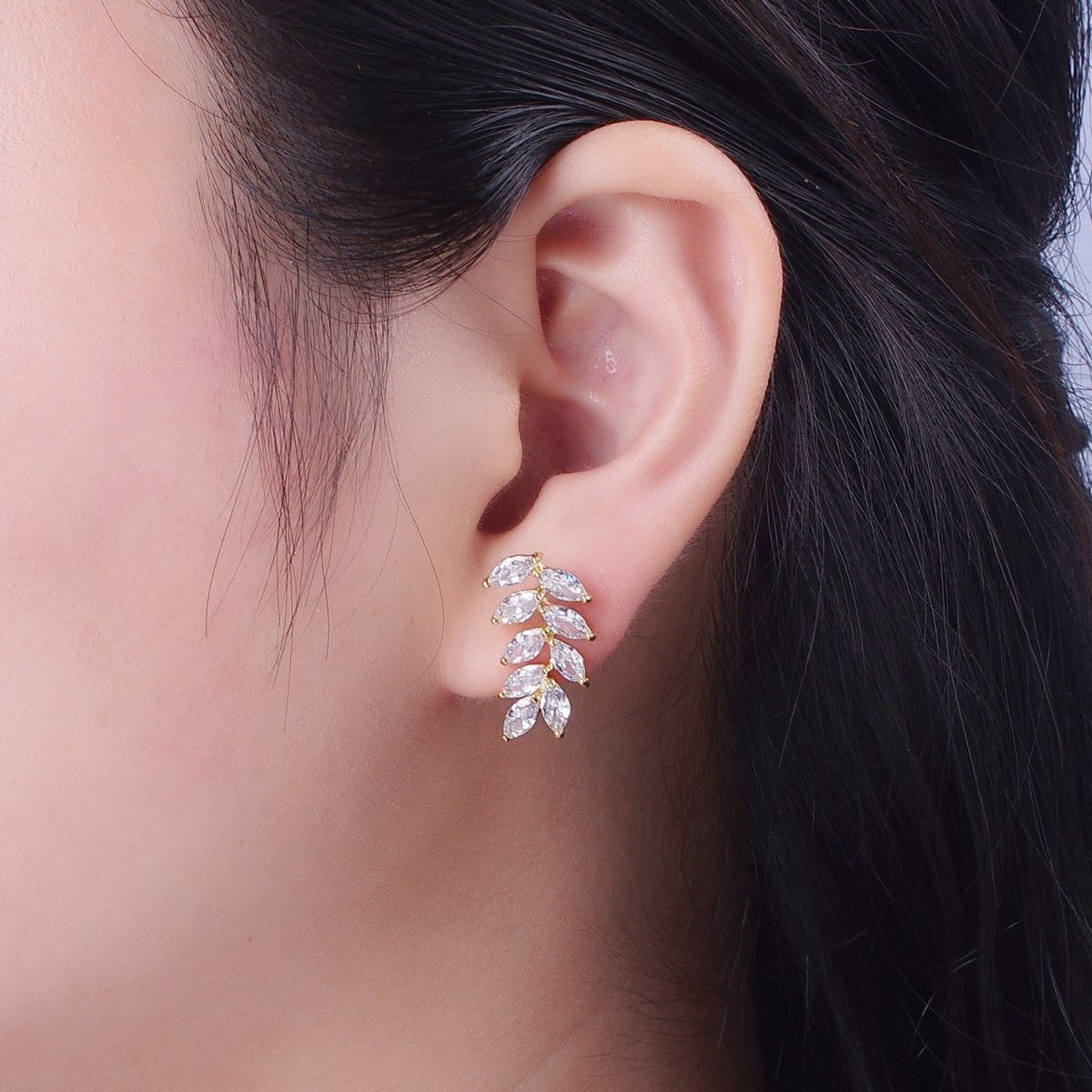 14K Gold Filled 20mm Marquise CZ Leaf Stud Earrings | AD-546