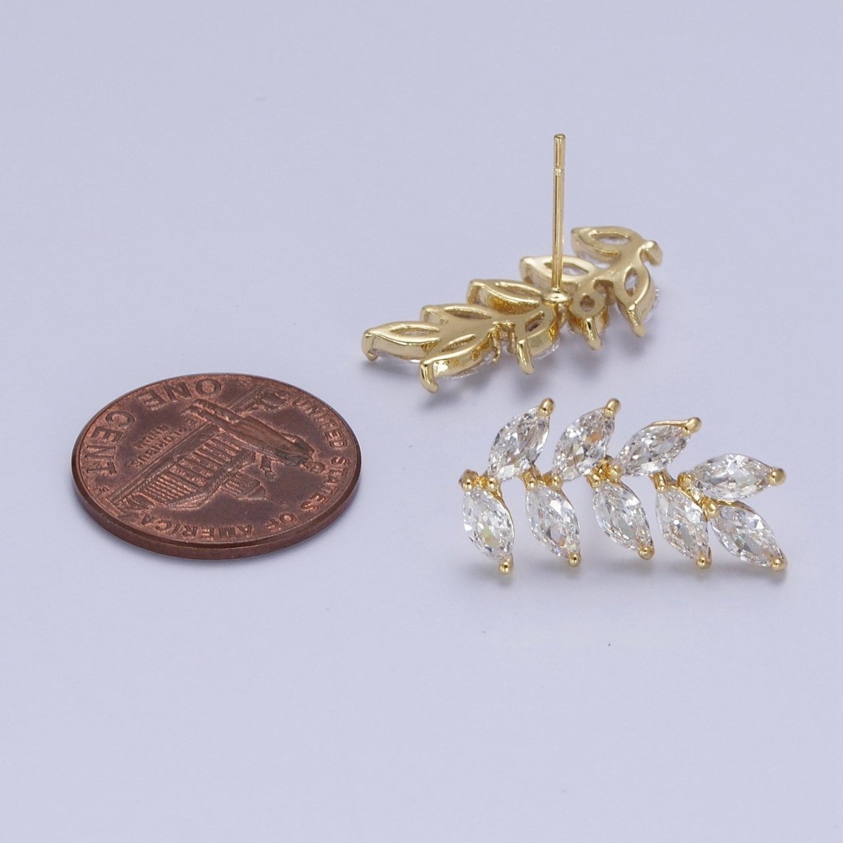 14K Gold Filled 20mm Marquise CZ Leaf Stud Earrings | AD-546