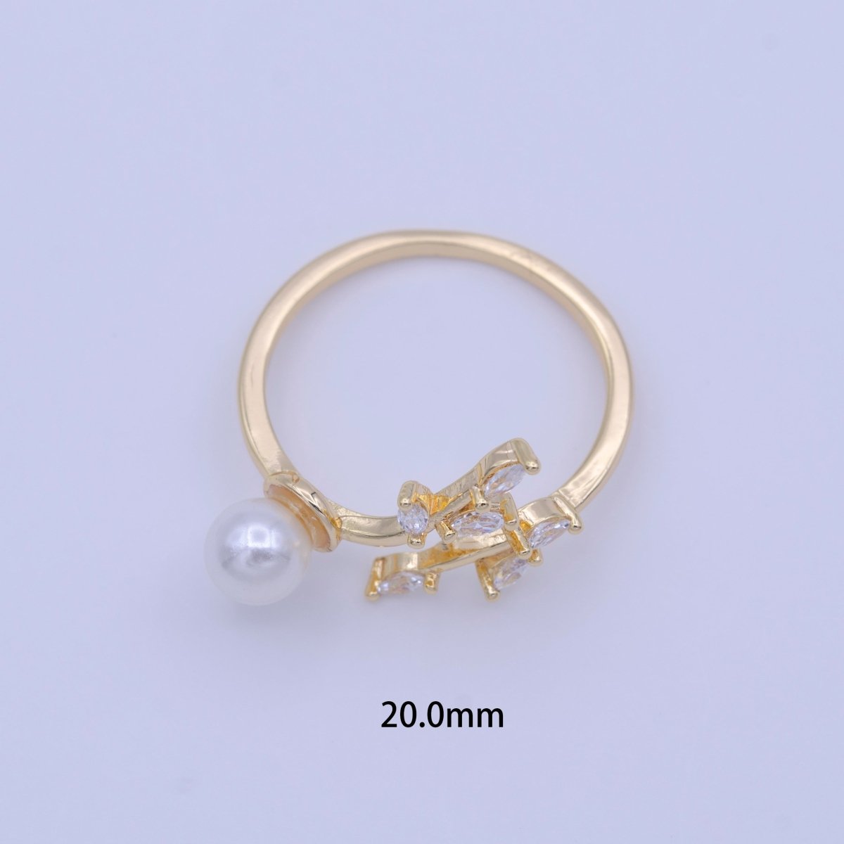 Marquise CZ Vine Leaves Round Pearl Adjustable Gold Ring | O-128