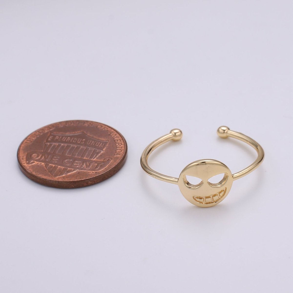 Mask 18k Gold Ring, Adjustable Gold Curb Ring, Simple Round Ring, Halloween Ring R-260