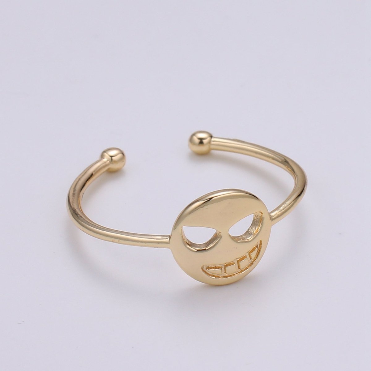 Mask 18k Gold Ring, Adjustable Gold Curb Ring, Simple Round Ring, Halloween Ring R-260