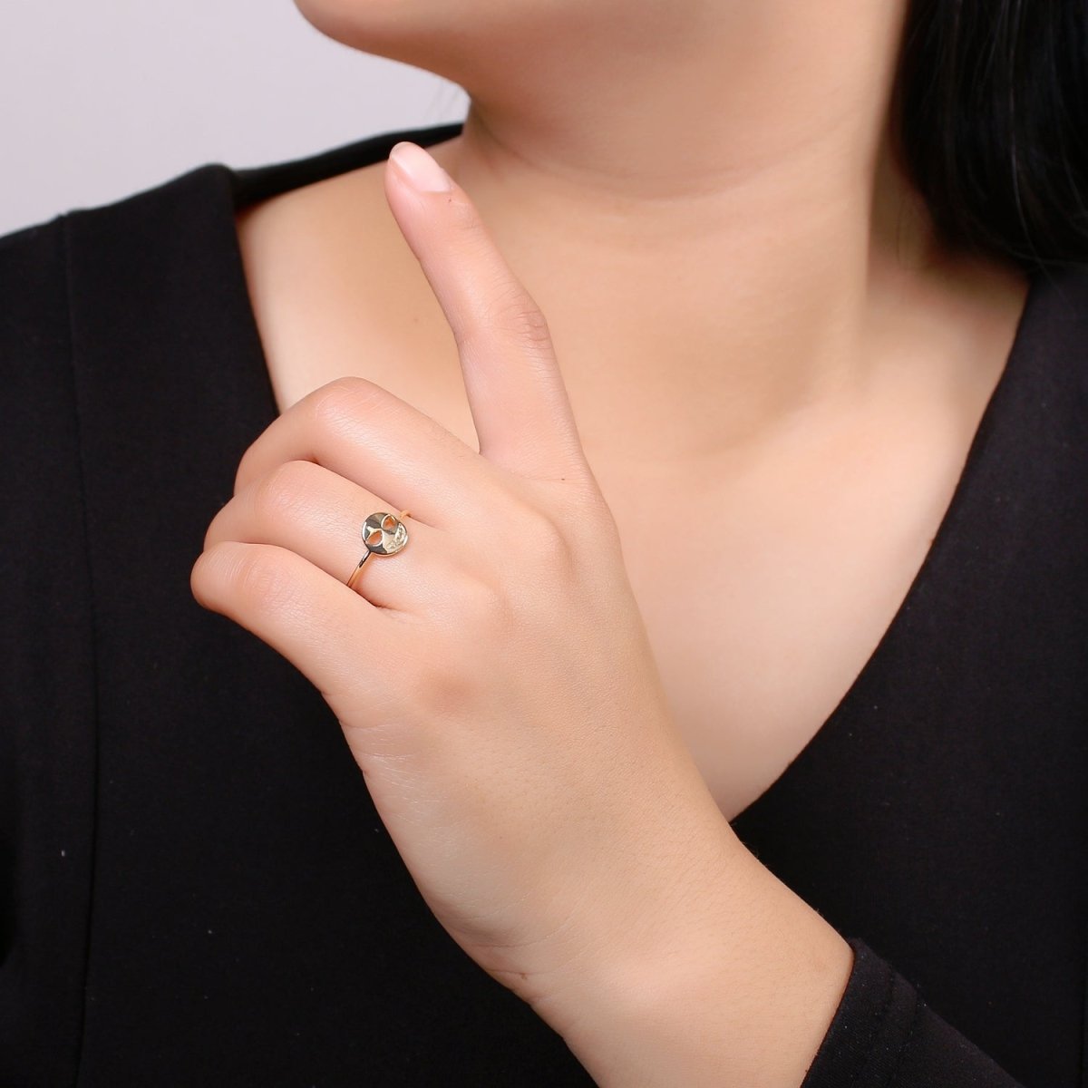 Mask 18k Gold Ring, Adjustable Gold Curb Ring, Simple Round Ring, Halloween Ring R-260