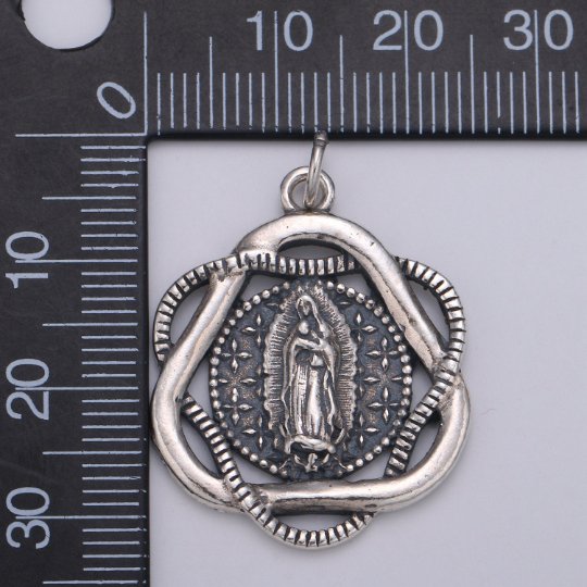 Medallion Pendant 925 Sterling Silver Virgin Mary Charm, Round Disc Charm Religious Charm for Necklace Bracelet Earring, Mother Mariah Charm, SL-HJ-68