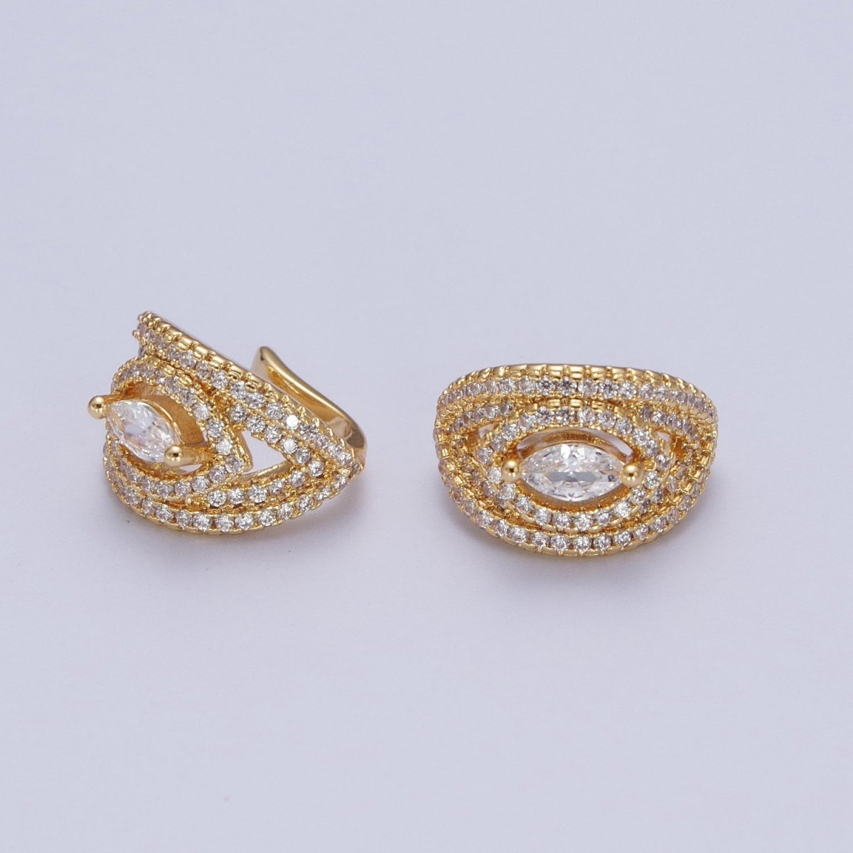 Medium Gold Marquise Earcuff Earring Gold Plated Micro Pave Ear Cuff No Pierce Earrings AI-087