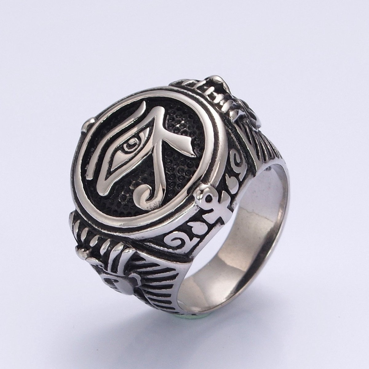 Men Stainless Steel Rings Eye Of Ra Silver Egyptian Eye of Horus Cross of Life Ankh Hieroglyphics Text Symbol Vintage Jewelry O-842 O-843