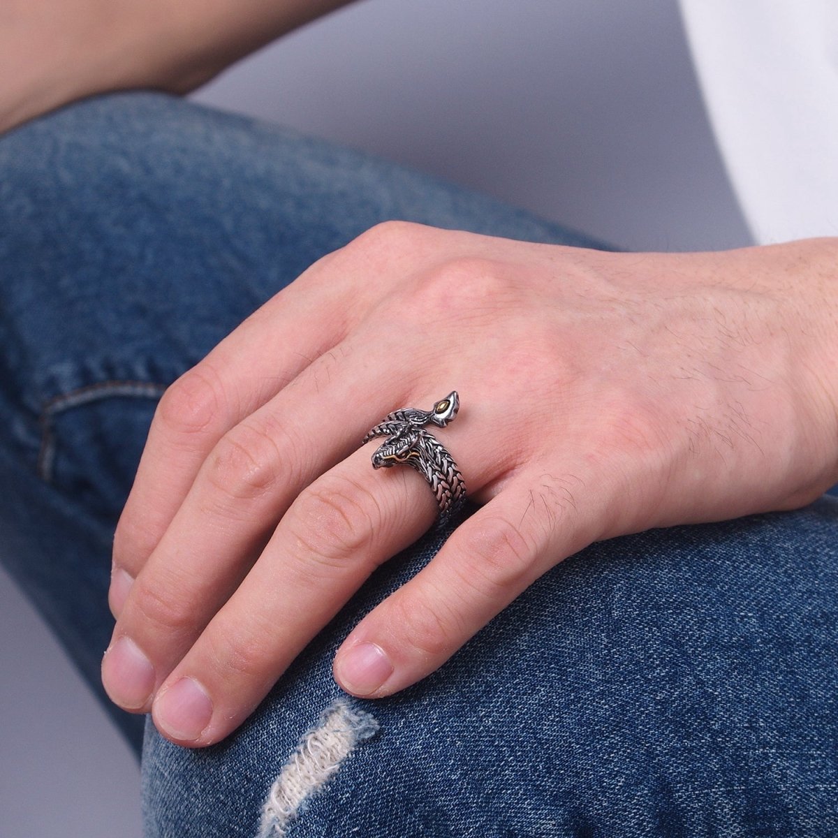 Men's Dragon Ring Silver Stainless Steel Punk Style Streetwear Biker Band S-065 S-066 S-229 S-230
