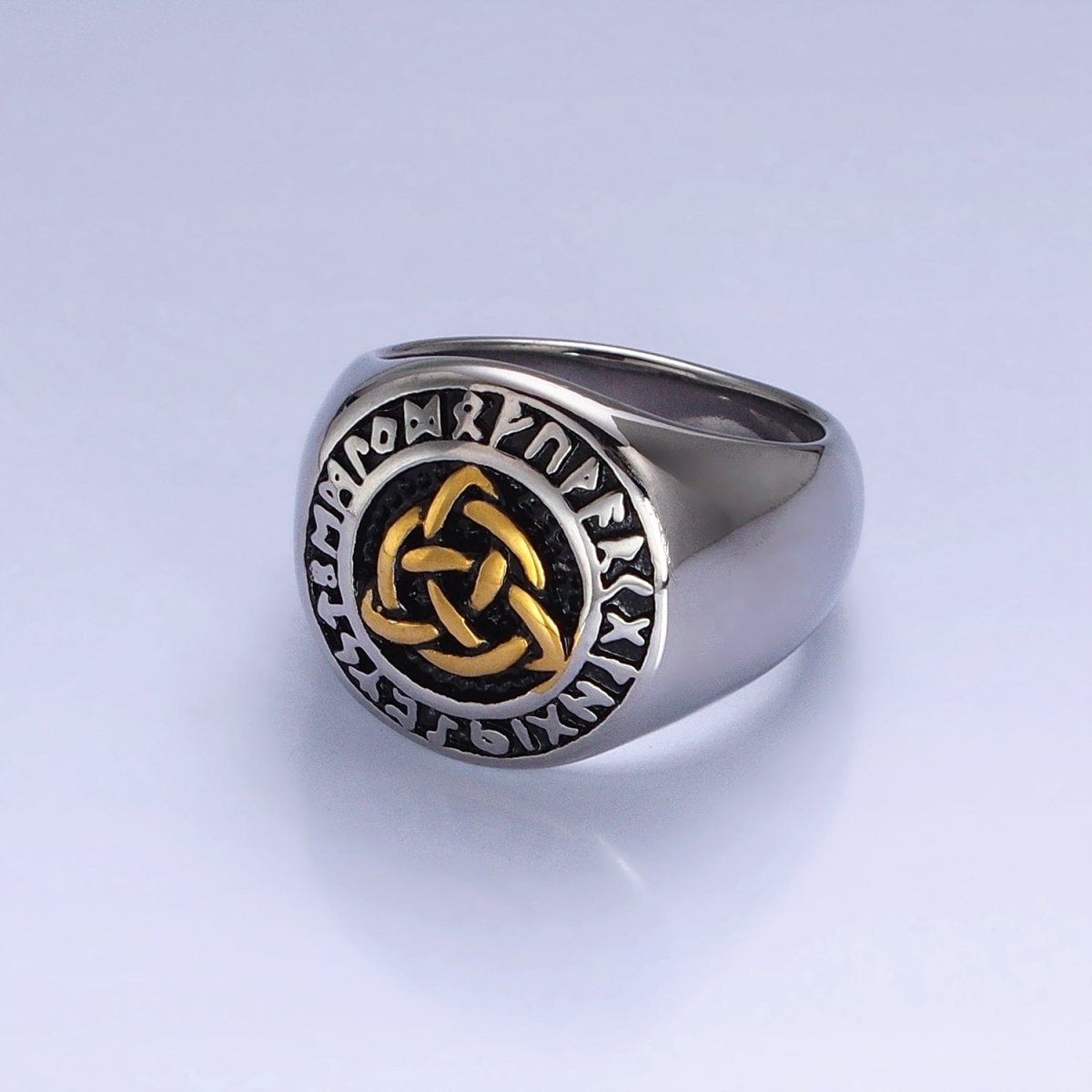 Men's Stainless Steel Valknut Rune Norse Celtic Triquetra Knot Signet Ring in Mixed Metal & Silver | O-1849 O-1850 O-1851 O-1852