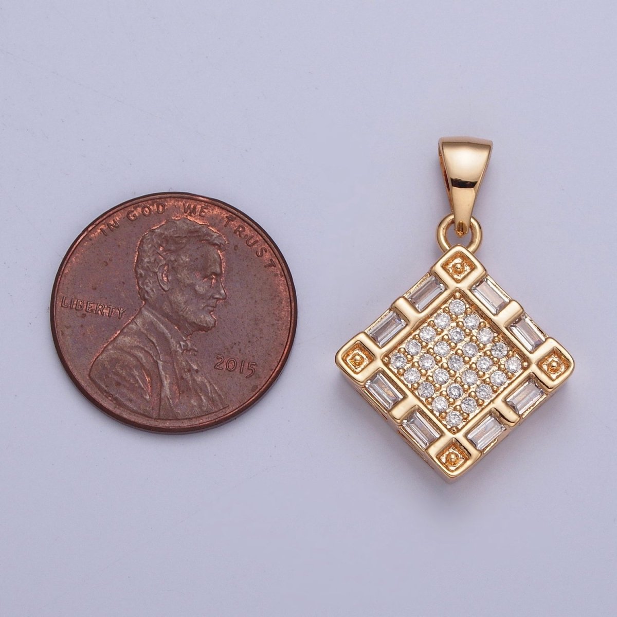 Micro Pave & Baguette Rhombus Pendant For Necklace Making X-370