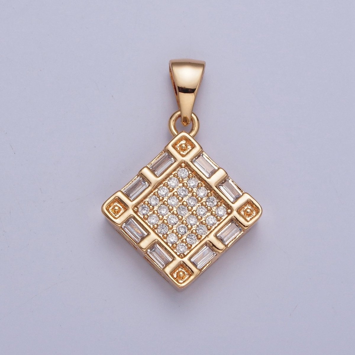 Micro Pave & Baguette Rhombus Pendant For Necklace Making X-370