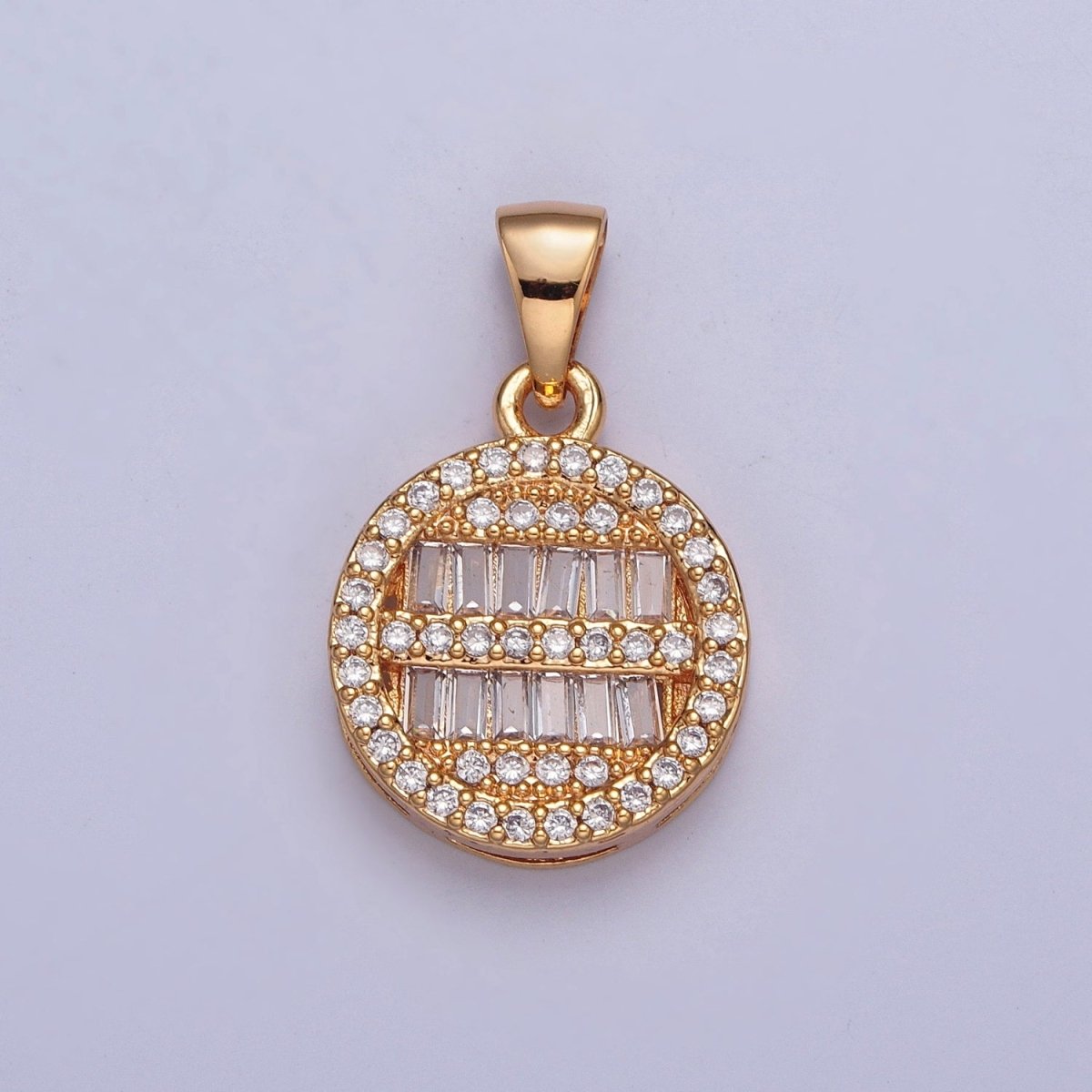 Micro Pave & Baguette Round Pendant For Jewelry Necklace Making X375