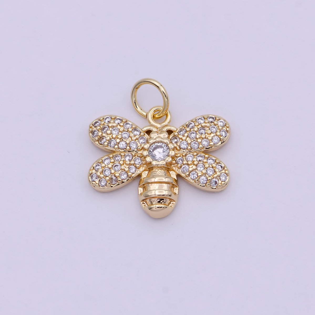 24K Gold Filled Micro Paved CZ Bumble Queen Bee Insect Charm | C762