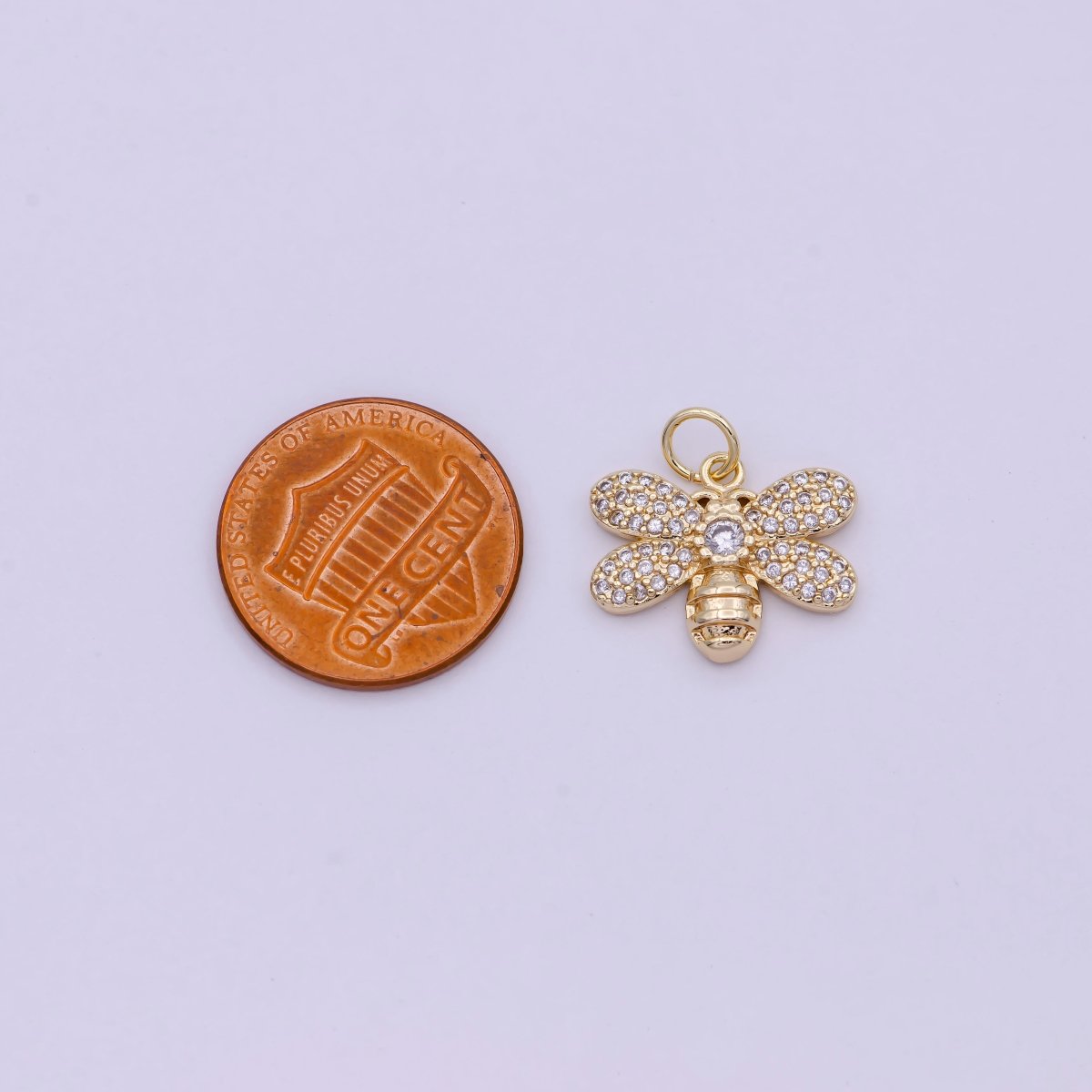 24K Gold Filled Micro Paved CZ Bumble Queen Bee Insect Charm | C762
