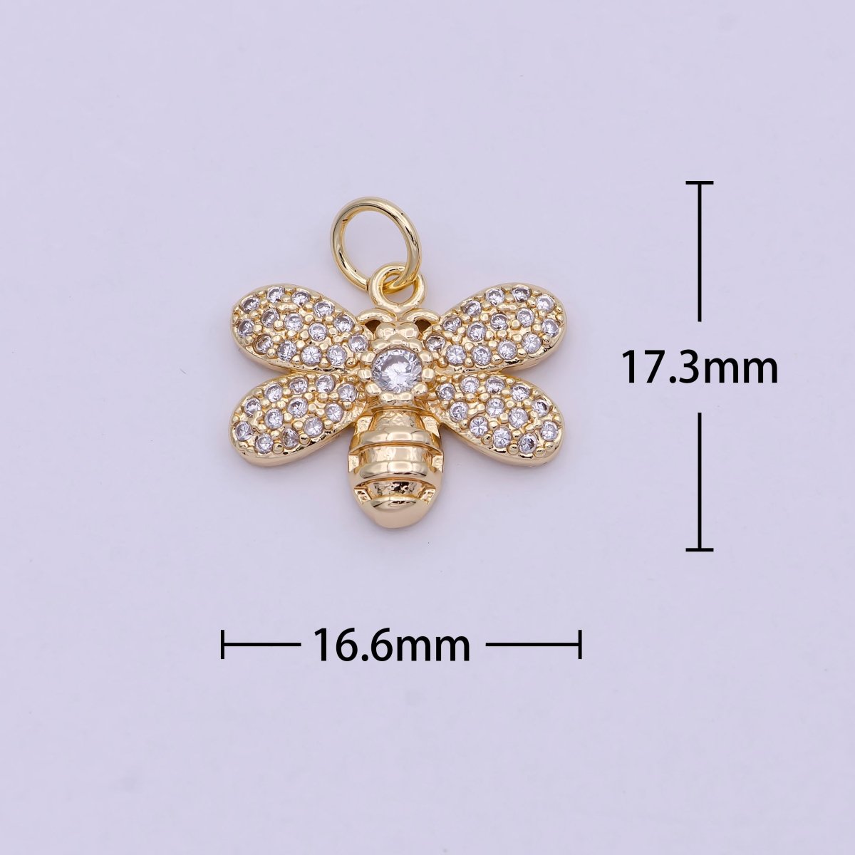 24K Gold Filled Micro Paved CZ Bumble Queen Bee Insect Charm | C762