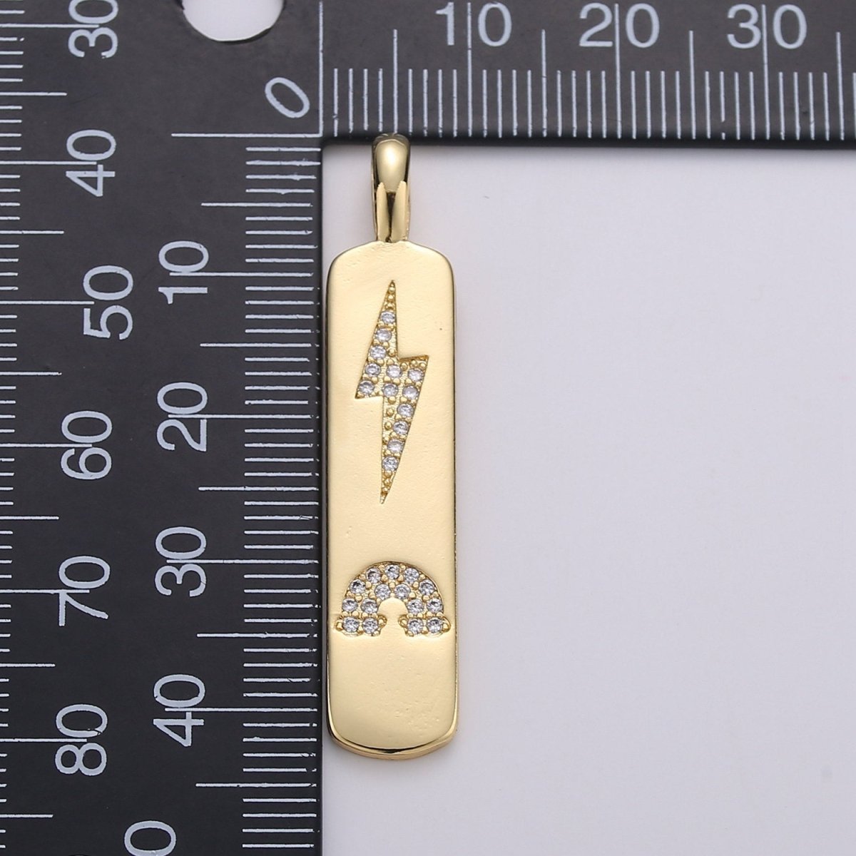 Micro Pave Bolt Charm Rectangle Tag in 14k Gold Filled Drop Pendant Long Celstial Charm for Necklace Component I-705