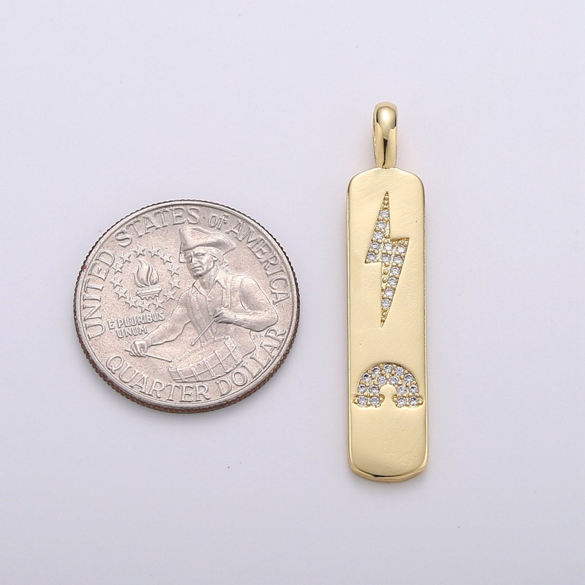 Micro Pave Bolt Charm Rectangle Tag in 14k Gold Filled Drop Pendant Long Celstial Charm for Necklace Component I-705
