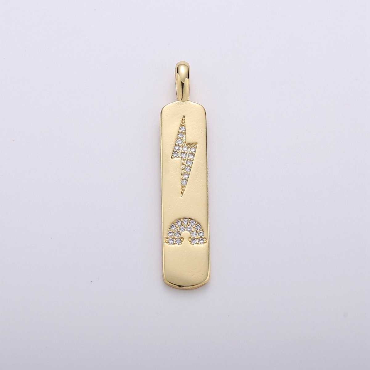 Micro Pave Bolt Charm Rectangle Tag in 14k Gold Filled Drop Pendant Long Celstial Charm for Necklace Component I-705