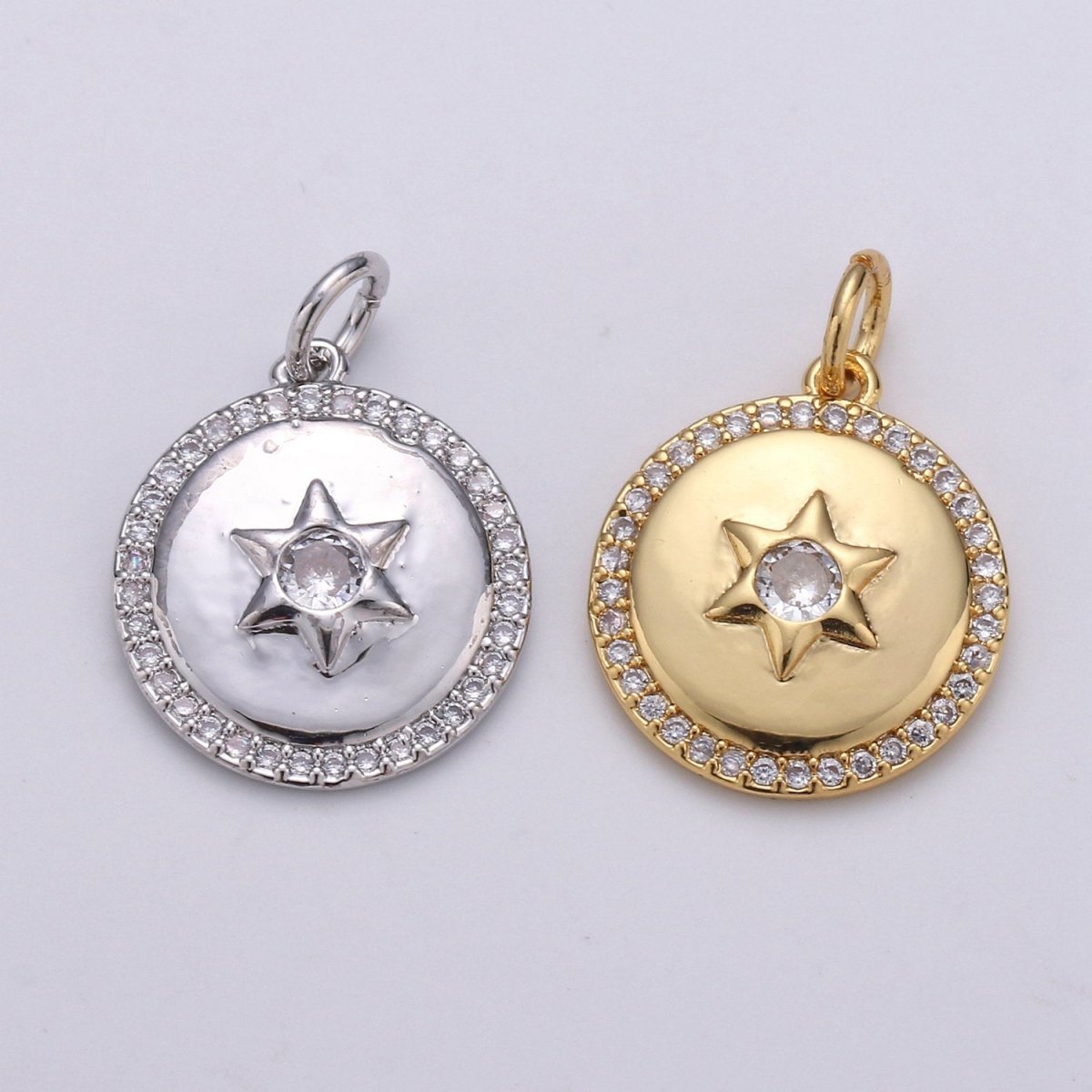 Micro Pave Celestial Jewelry Gold Star Charm Jewelry Making Supply 24K Gold Filled Findings D-407 D-408